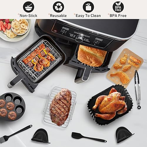 Accessoires Air Fryer pour Ninja Foodi Flex 7.6L-9.5L AF400EU/AF300EU, 15 Pièces Silicone Accessoires Dual Air Fryer pour Friteuse, Accessoires Airfryer sans BPA - Nail Gallerys