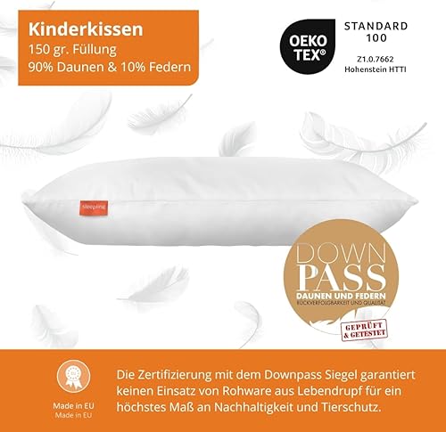sleepling 197392 Oreiller pour enfant, 90 % duvet / 10 % plumes, 100 % coton, Fabriqué en UE, Lavable à 60 °C, Ökotex 100, 40 x 60 cm, blanc - Nail Gallerys
