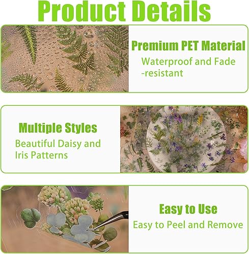 185 Pièces Autocollants de Fleurs pour Scrapbook, Scrapbooking Autocollant, 12 Pages Autocollants Plante Florale, Transparente Fleurs Autocollant pour Journal DIY Artisanat Album Téléphone - Nail Gallerys