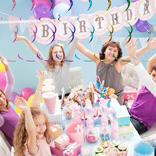 YINGLUOEU 48 Pièces Serpentins en Spirale Multicolores Décorations de Fête Guirlandes Tourbillons Suspendus pour Fête Anniversaire Mariage Noël Foraine - Nail Gallerys