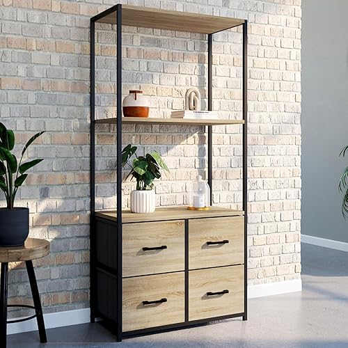 IDMarket - Etagère 3 Niveaux avec 4 tiroirs en Tissu Utah 120 cm Meuble de Rangement Design Industriel - Nail Gallerys