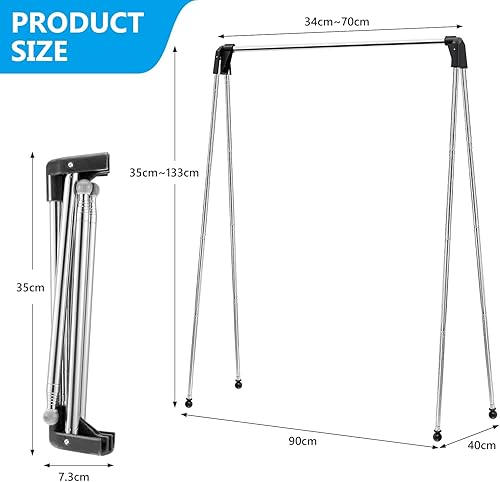 Tringle à vêtements pliable en acier inoxydable, télescopique de 33 à 78 cm, stable et extensible, séchoir à linge tour réglable pour le linge à la maison, le camping, les voyages en plein air (noir) - Nail Gallerys