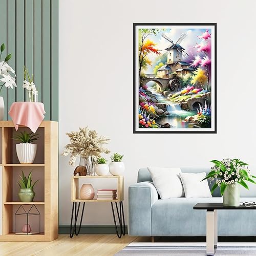 QQYRHN 5D DIY Moulin à Vent Kits de Peinture Diamant, Complète Rivière Diamond Painting pour Adulte Débutants, Paysage Art du Diamant, Décoration Murale Maison Peinture au Diamant Avec 30x40 cm - Nail Gallerys