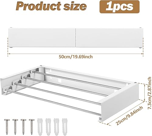 Eyoulife Étendoir à linge extensible 50 x 25 x 7 cm - Sèche-linge mural en acier inoxydable avec 4 barres - Peut être utilisé comme barre à serviettes, porte-vêtements, porte-chaussures - Nail Gallerys