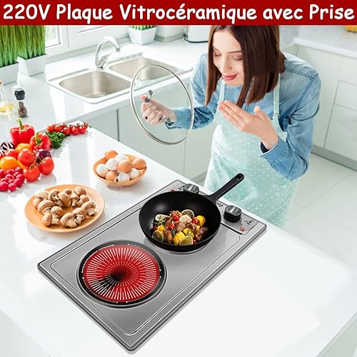 Plaque de Cuisson Vitrocéramique à Infrarouge avec Prise, Plaque électrique 2 Feux, Chaleur Infrarouge, Acier Inoxydable, 30CM, 2600W, Boutons de Commande, Cooksir - Nail Gallerys