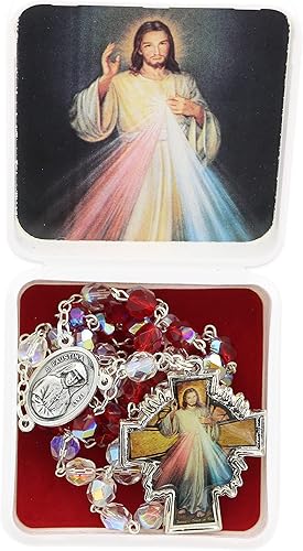 Palais du Rosaire Chapelet de la Miséricorde en verre et médaille Sainte Faustine avec sa boite - Chapelet verre - Culte Chrétien en - Nail Gallerys