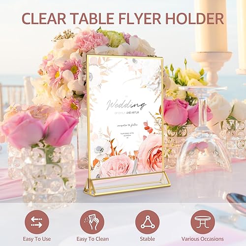 Gatphy 6Pcs Porte-Cartes de Table pour Mariage A4 A3 Cadre Photo Doré Double Face avec 1 Base Triangulaire Porte Menu Mariage Or en Acrylique pour Réception Publicité Affiche (4 x 6 in) - Nail Gallerys