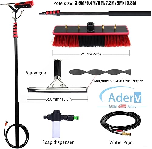 3.6-10.8m Brosse Telescopique Toiture Perche Telescopique Nettoyage Panneaux Photovoltaïques,Kit Raclette Nettoyage Vitre,Balai Brosse Extérieur Terrasse Camping Car Voiture (55cm Brush,10.8) - Nail Gallerys