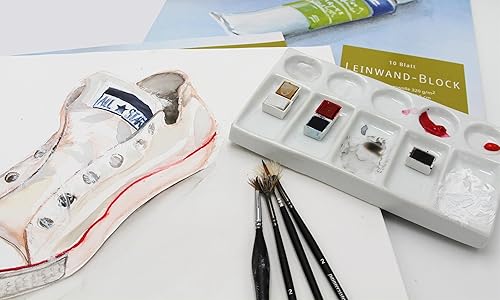 Paintersisters Palette en porcelaine - 10 cavités pour aquarelle - 19 x 11 x 2,5 cm - Peinture à l'huile, acrylique - Plateau en céramique blanche - Nail Gallerys