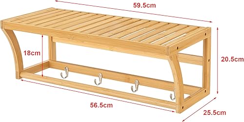 [en.casa] Étagère Murale avec 4 Crochets et Barre de Serviette pour Salle de Bain Cuisine Entrée Petit Meuble de Rangement au Style Scandinave Bambou 20,5 x 59,5 x 25,5 cm Naturel - Nail Gallerys