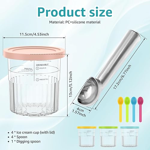 Lot de 4 récipients de rechange pour Ninja Creami Deluxe - Couvercle compatible avec machine à glace Creamy - Passe au lave-vaisselle - Sans BPA - NC501EU NC500EU - Anti-fuite - Couleurs assorties - Nail Gallerys