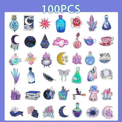 100 Pieces Autocollants Lune Magique de Minuit Fantaisie Esthétique Bouteille D'eau Violet Sorcière Autocollant Vinyle Étanche Graffiti Autocollants pour Scrapbooking Bagages Vélo Skateboard - Nail Gallerys