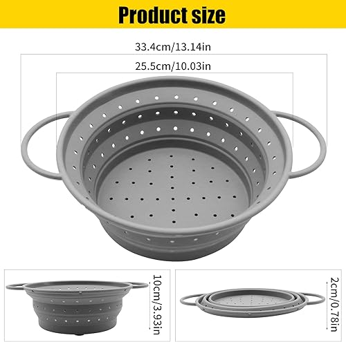 WYYFXY® Passoire pliable en silicone - 26 cm - Grande passoire à pâtes - Passe au lave-vaisselle - Pour égoutter les pâtes, les fruits, les légumes - Gris - Nail Gallerys