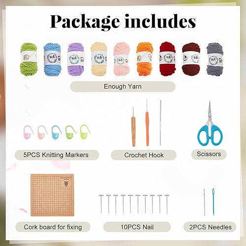 ORIGACH Kit de crochet Daisy Granny Square pour débutants et adultes, fait à la main, kit complet avec tapis de blocage du crochet en bois, tutoriels vidéo étape par étape - Nail Gallerys