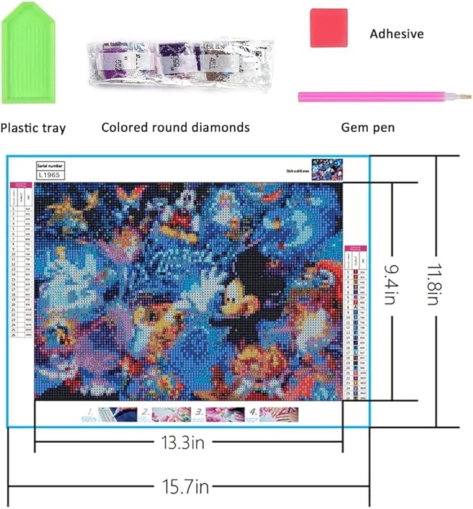 Mickey 5D Diamond Painting Kit pour Adulte Peinture de Diamant Bricolage 5D Bande Dessinée DIY Strass Complet Diamant Peinture Set pour Enfants Point De Croix Kit Dessin Animé Mur Déco 30 * 40 cm - Nail Gallerys