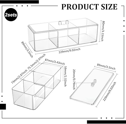 PH PandaHall 2pcs récipient en acrylique avec couvercle 8.9 x 22.9 x 8cm Organisateurs de Salle de Bain Support de Maquillage à 3 compartiments Organisateur de Rangement pour Cotons Tiges de Cuisine - Nail Gallerys
