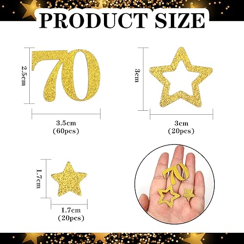 TOAOB 100 Pcs Confettis en Papier Décoratif Or 70 Ans PéTillante Carte Papier Numéro avce Étoiles pour Table et Décoration Murale - Nail Gallerys