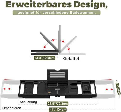 Yirilan Plateau de Bain en Bambou Pliable de qualité supérieure, Plateau de Bain réglable avec Repose-Livres, Plateau Extensible en Bois – s'adapte à la Plupart des Tailles de Baignoire - Nail Gallerys