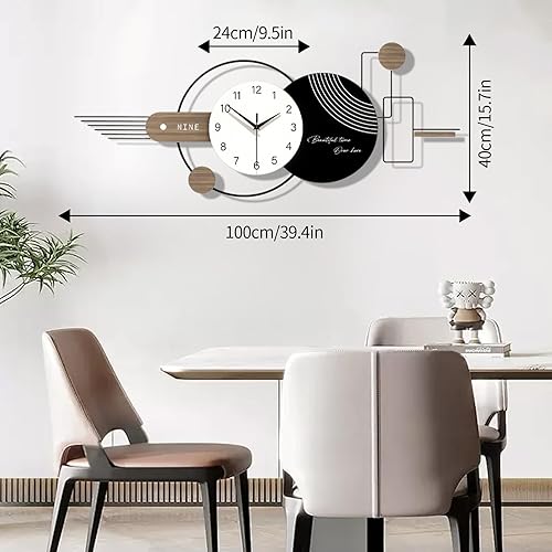 Grande Horloge Murale Moderne, Minimaliste Créative de Style Horloge Murale Decoration, Silencieuse Quartz Horloge Murale XXL, pour Salon Chambre Bureau, 40 * 100 cm (Gris et Blanc) - Nail Gallerys