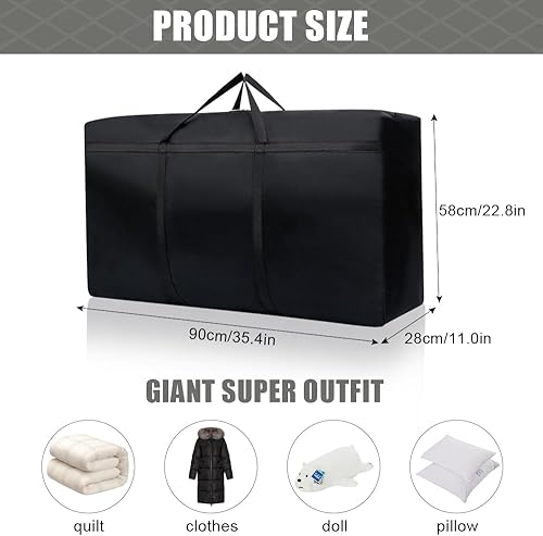 Bieiyhe Sac de Rangement 600D Oxford Noir pour Transport, Vêtements, Déménagement, Voyage - Imperméable Avec Fermeture Éclair - pour Couettes - Nail Gallerys