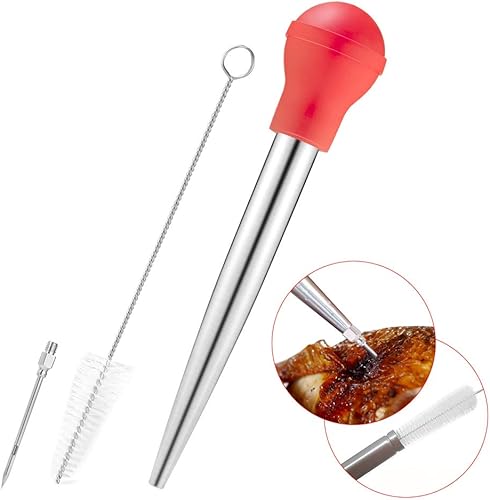 SHEANAON Seringue de Baster de Dinde, Poire à jus en Acier Inoxydable et Caoutchouc de qualité Alimentaire avec injecteur de Marinade et Brosse pour basting et Marinade Turquie - Nail Gallerys