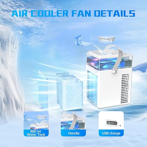 Climatiseur Mobile avec Contrôle par Application, Refroidisseur d'air 800ML Réservoir, 5 en 1 Portable Climatiseur Mobile Silencieux, Mini Climatiseur pour la Maison et le Bureau[White-BG01] - Nail Gallerys