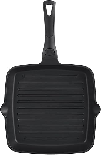 Stone&Stone Poêle grill anti-adhésif 28 cm | plaque carrée avec poignée amovible | fond induction 100 % acier | four et gaz | revêtement allemand Greblon C3+ | 1 pince incluse - Nail Gallerys