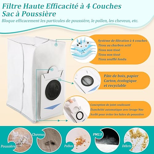 RongZy 8 Pièces Sacs à Poussière pour Ecovacs Deebot T30S Combo / T30S Combo Complete Sacs à Poussière de Rechange pour Ecovacs Deebot X2 Combo Robot Aspirateur Accessoires (3L) - Nail Gallerys