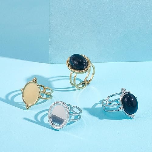 UNICRAFTALE 8 pièce 2 couleurs 14mm Bague Cabochon Acier Inoxydable Support Bague Vierge Bague Ovale Ouvert pour bijoux Base de Bague Bagues Réglables Bague Plateau Fabrication de Bague de Bijoux - Nail Gallerys