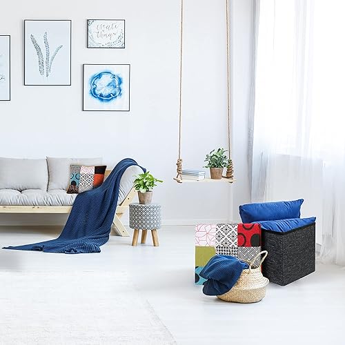 HOME DECO FACTORY - Hd6506 - Coffre Pouf Pliable, Dimensions. 38x38x38cm - Hauteur d'assise : 38cm - Test Assise 110Kg, Patchwork, Rangement Assise 2en1 - Nail Gallerys