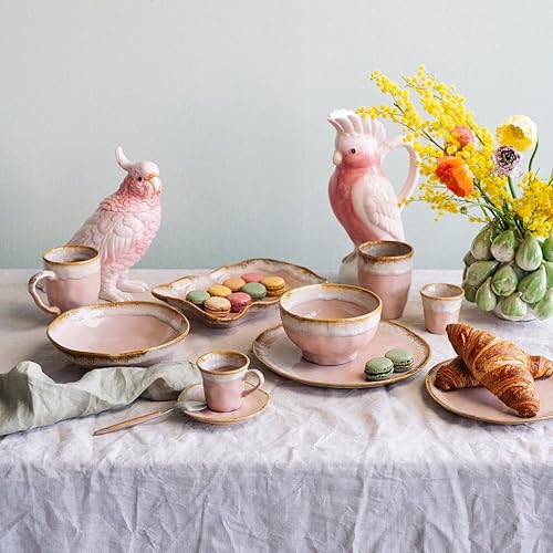 Kare Boîte décorative Design - Oiseau Exotique - Rose - Peinte à la Main - Céramique émaillée - Figurine décorative pour Salon, Cuisine - 23 x 24 x 11 cm (H x l x P) - Nail Gallerys