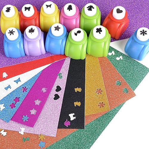 12pcs Mini Perforatrice Papier + 10pcs Papier Paillette Autocollant A4 Feuilles Colorés Poinçon Punch à Motifs Différents pour Scrapbooking Bricolage Albums Photo Cartes de Vœux - Nail Gallerys