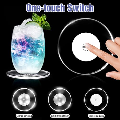 Aoreun Dessous de Verre LED, Lot de 6 Dessous de Lumineux Dessous de Verre étanche pour Bouteilles pour bière, Cocktail, fêtes, Mariages, Bar, Noël, Maison (Rond) - Nail Gallerys