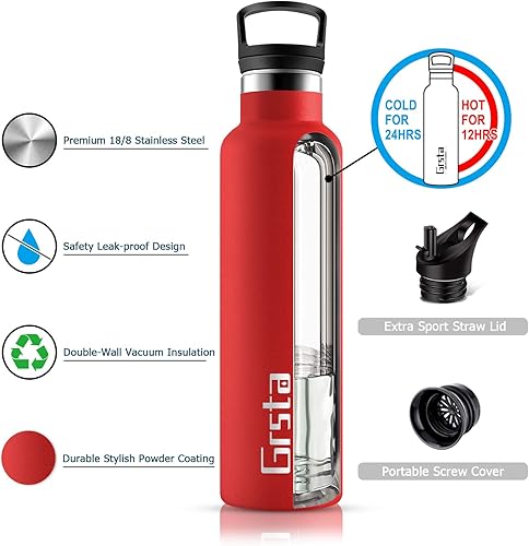 Gourde Isotherme, Gourde 1l, Sans BPA, Bouteille Isotherme, Anti Fuite, Gourde Inox, Double Isolation, Gourdes de Camping et Randonnée, Facile à Nettoyer, Gourde Reutilisable, pour Aptitude, Camping - Nail Gallerys