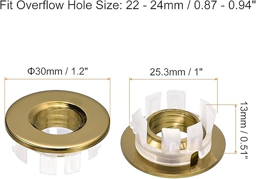 QUARKZMAN Lavabo Garniture Trop-plein Couvercle, Lavabo Trop-plein Anneaux 25.3mm Toilettes Cuisine Lavabo Bonde Couverture Trou Insert en Rond Capuchons, Doré - Nail Gallerys