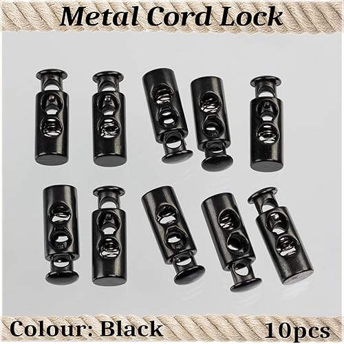 AERZETIX - Lot de 10 bloque-cordons cylindriques à 2 trous à ressort - stop serre arrêt cordon - ouverture 4.5 mm - en métal - couleur noir - Nail Gallerys