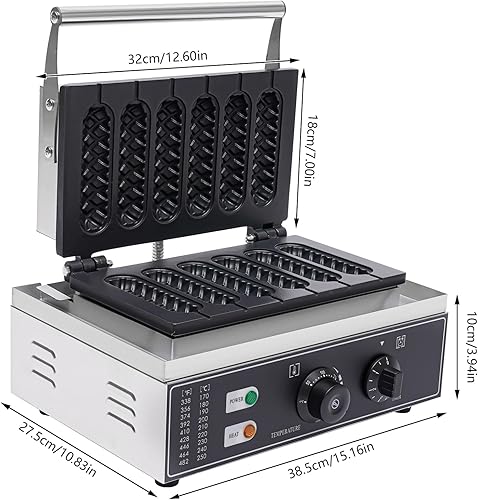 Poignée Machine à gaufres en acier inoxydable Gaufres professionnelles Bâtons de gaufres Corn Dogs Minuteur électrique Commercial Revêtement anti-adhésif Machine commerciale Hot Dog Machine 50-300 °C - Nail Gallerys