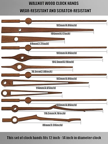 Lot de 4 aiguilles d'horloge en bois de noyer et mouvement d'horloge à quartz de 20 mm de longueur, sans tictac, remplacement du mécanisme d'horloge silencieux, convient aux horloges de 30,5 à 35,6 - Nail Gallerys