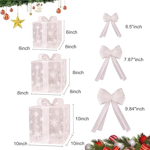 PEMOTech Lot de 3 grandes boîtes cadeaux de Noël géantes lumineuses à DEL pour sapin de Noël extérieur, porte de vacances, certificat UL, blanc chaud - Nail Gallerys