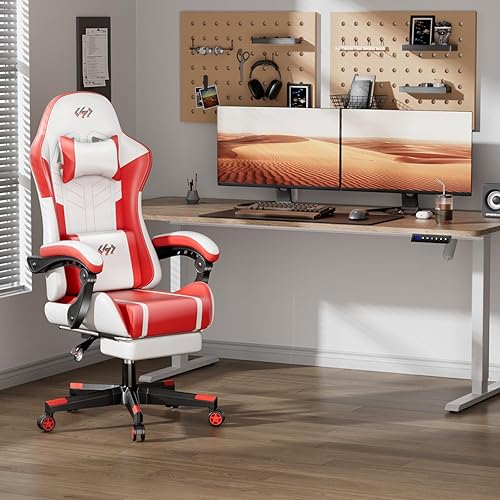 HLONONE Chaise de gaming avec fonction massage, fauteuil gamer ergonomique, fauteuil de jeu de course avec repose-pieds, appui-tête et coussin lombaire rembourré, chaise PC, charge maximale 150 kg, - Nail Gallerys
