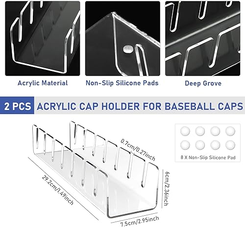 2 Pièces Porte Casquette, Transparente Organisateur de Casquette, Rangement Casquette pour 14 Casquette Support Baseball, Présentoir à Chapeaux en Acrylique, Aucune Installation Support Casquette - Nail Gallerys