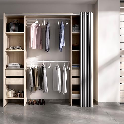 DEKIT GRUPO RIMOBEL Suit - Dressing avec étagères et tiroirs avec rideau - Naturel - 205 x 50 x 177,5 cm - Nail Gallerys
