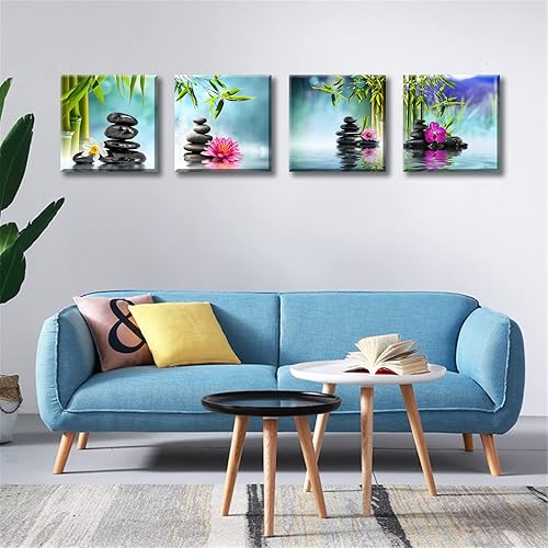 Toile murale zen à 4 panneaux – Impressions sur toile de 30,5 x 30,5 cm pour décoration de bureau, salon, chambre à coucher, salle de bain - Nail Gallerys