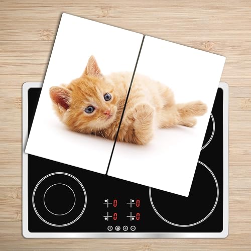Tulup Planche À Découper - 2x30x52cm - Protection Plaque Induction Cuisson Tapis de Découpe Verre Trempé - Chat Rouge - Nail Gallerys
