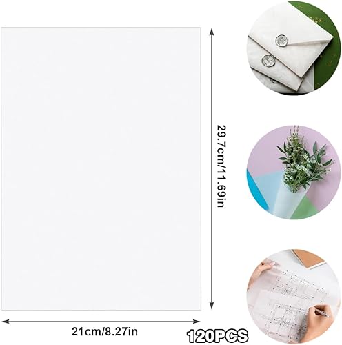 Lot de 120 feuilles de papier calque A4 - 50 g/m² - Papier transparent imprimable - Pour croquis, pause, emballage, dessin - Transparent - Nail Gallerys