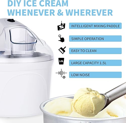 Sorbetière Électrique, 1.5L Sorbetière Turbine à Glace, Machine à Glace et Sorbetière Électrique avec Recette, Bol Amovible, Arrêt Automatique - Nail Gallerys