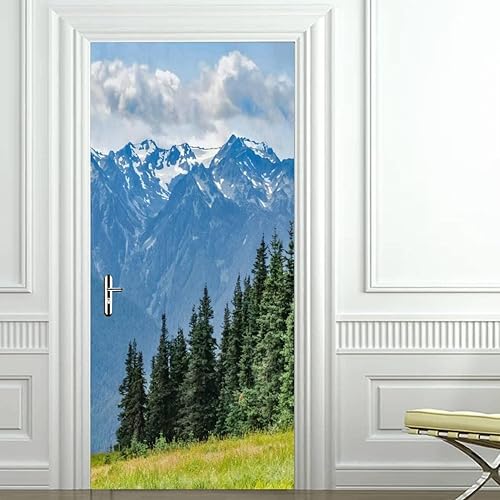 Sticker Porte Montagne de Neige Papier Peint Porte Des Bois 3D Stickers de Porte Trompe l'Oeil Autocollant de Décoration pour Porte Mural Salon Chambre Poster Porte 77x200 cm a.610 - Nail Gallerys