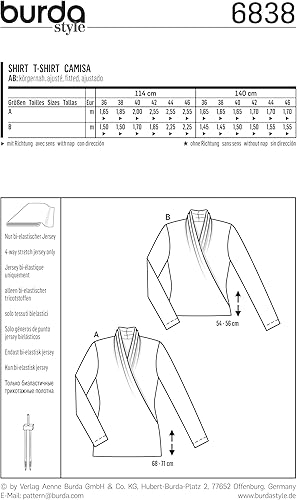 Burda B6838 Patron de Couture T-Shirt 19 x 13 cm, 36-46 - Nail Gallerys