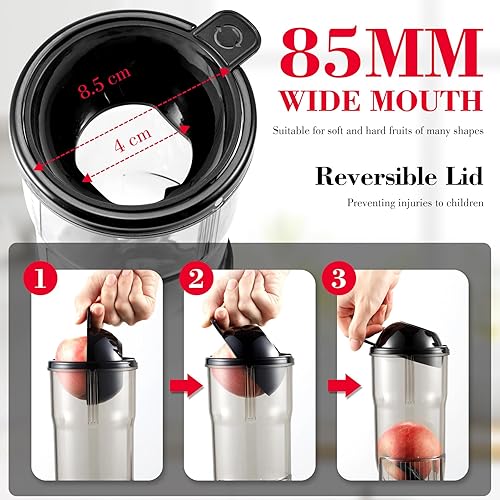 AMZCHEF 250W Extracteur de jus avec 2 filtres brevetés - Extracteur jus goulotte large de 85mm - Machine jus à pression à froid sans BPA - Mastication Inversée - Argent - Nail Gallerys