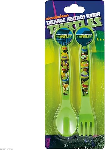 ALMACENESADAN, 5090 Lot de 2 couverts réutilisables, idéal pour le quotidien comme pour célébrer vos fêtes, sans BPA, couvert et fourchette, sous licence (Tortues) - Nail Gallerys